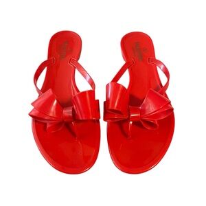 Used Valentino Red Jelly Bow Accents Slide Flats Size 41